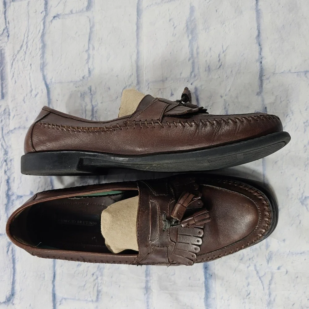 Giorgio Brutini KT Gel Moc Tassel Loafer MENS 12 Brown Leather Kiltie Whipstitch